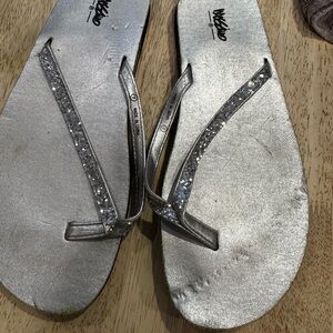 Silver Sandals with Glittery Straps and Comfortable Sole